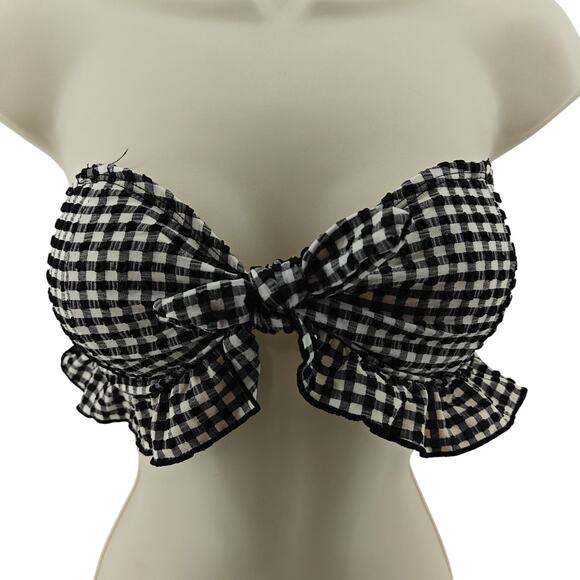 Forever 21 Black White Check Retro High Waist Bikini Set Ruffle Womens Xlarge - Picture 2 of 7